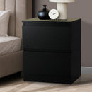 Black Bedside Table Nightstand with 2 Drawers