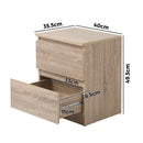 Natural Bedside Table Nightstand with 2 Drawers