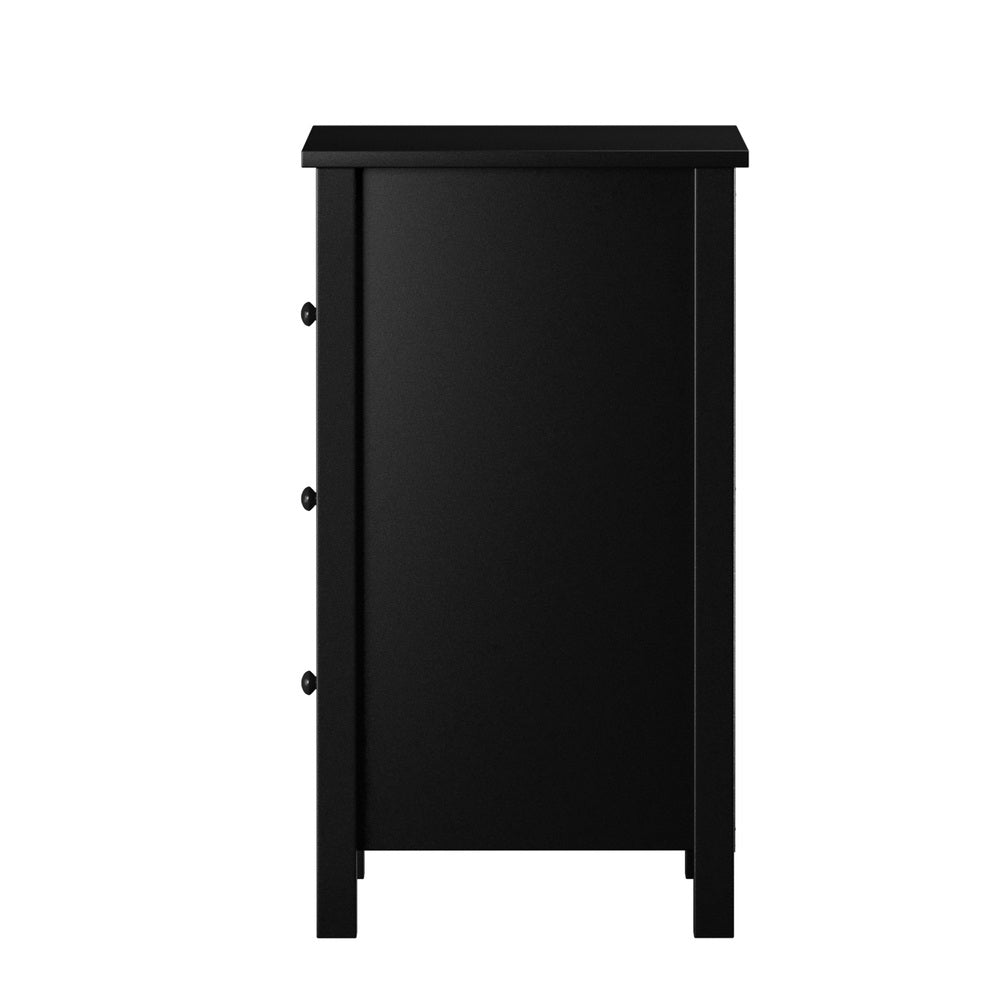 Black Hamptons Furniture Bedside Table with 3 Drawers