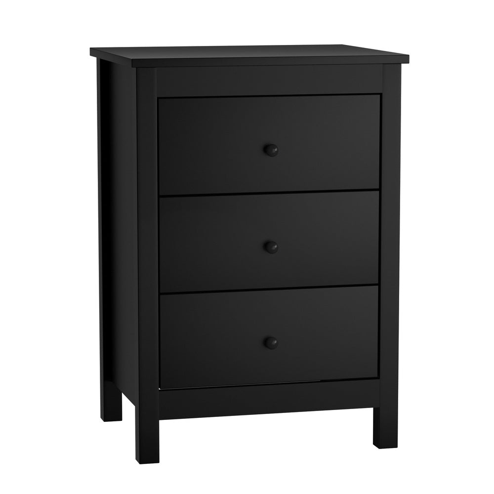 Black Hamptons Furniture Bedside Table with 3 Drawers