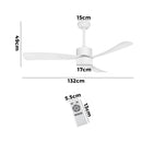 52 Inch White Ceiling Fan with LED Light 5 Speed and Remote Control