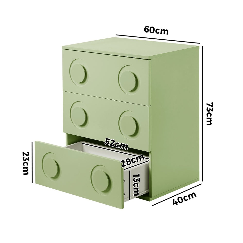 Green Bedroom Chest of Drawers Cabinet Dresser with 3 Drawers