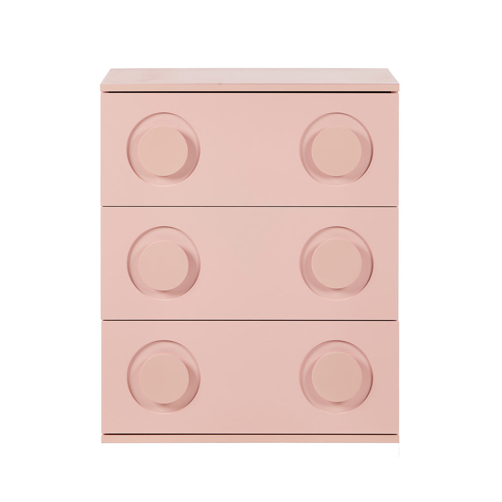 Pink Bedroom Chest of Drawers Cabinet Dresser with 3 Drawers