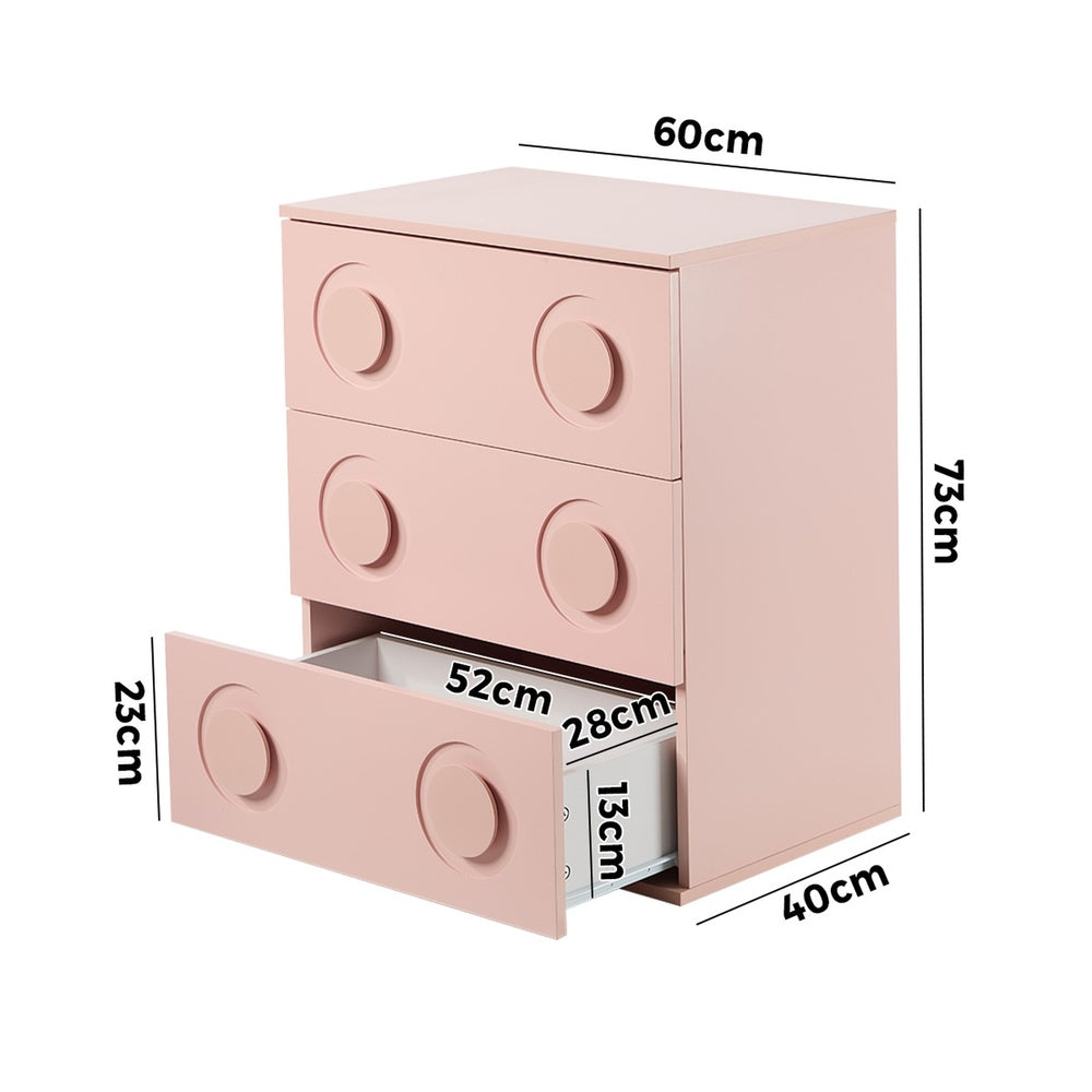 Pink Bedroom Chest of Drawers Cabinet Dresser with 3 Drawers