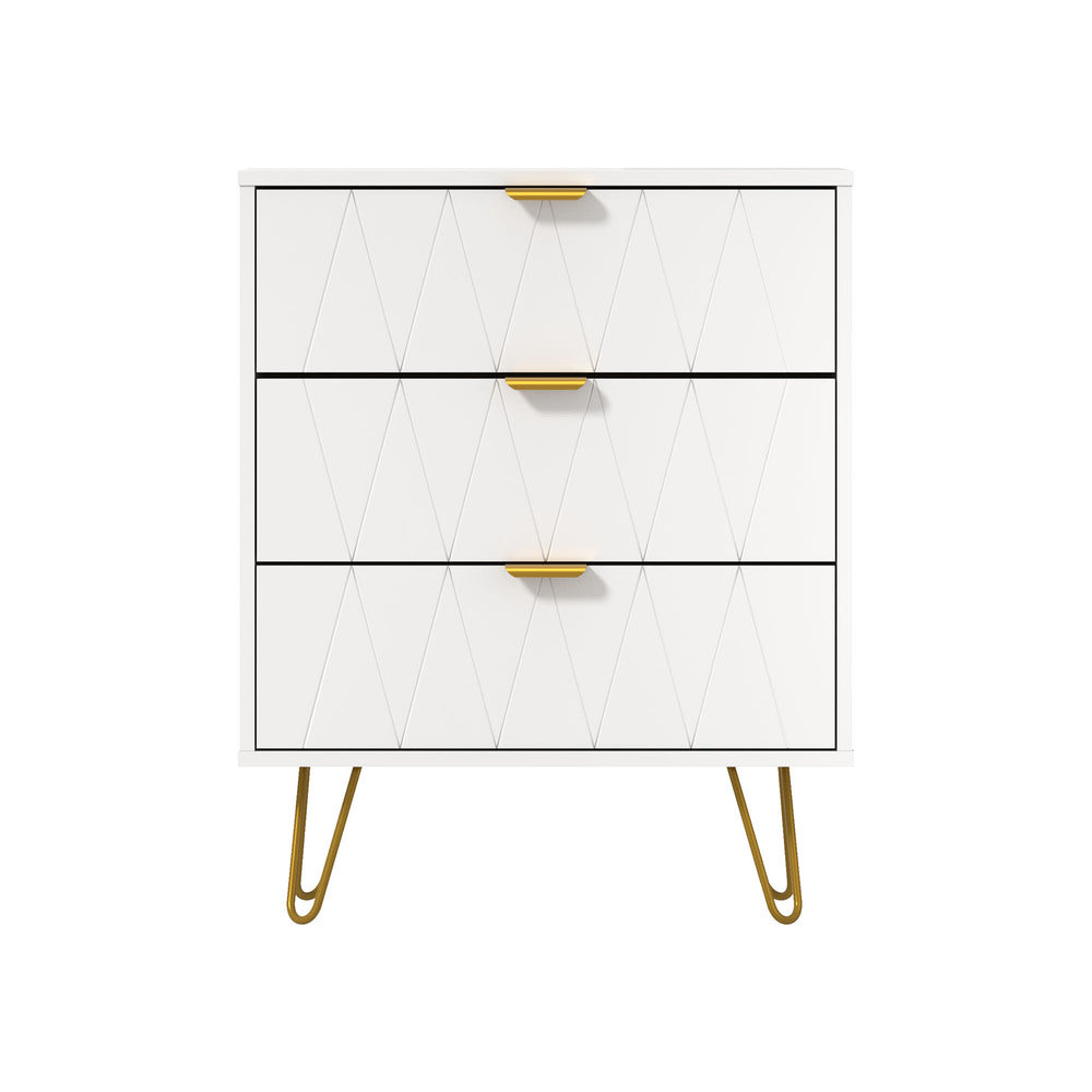 White Dresser Storage Cabinet with 3 Drawers and Gold Handles