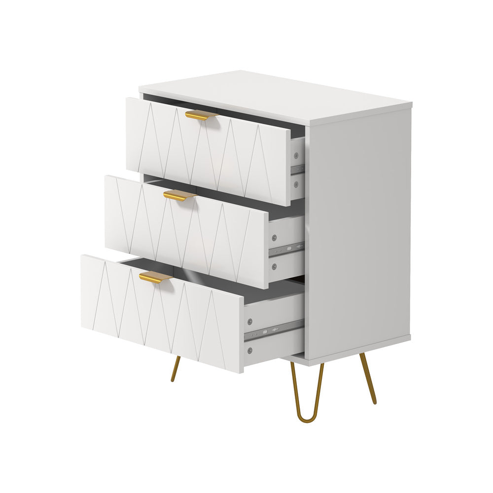 White Dresser Storage Cabinet with 3 Drawers and Gold Handles