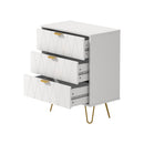 White Dresser Storage Cabinet with 3 Drawers and Gold Handles