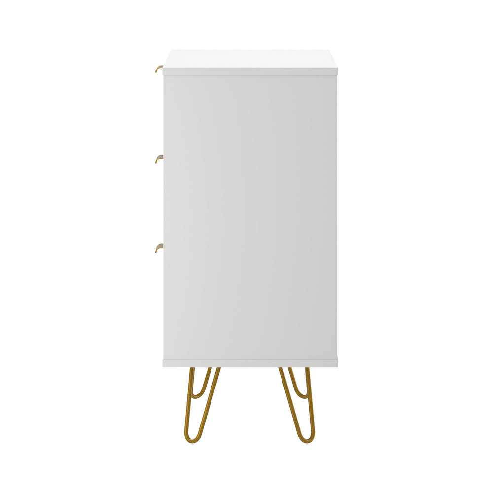 White Dresser Storage Cabinet with 3 Drawers and Gold Handles