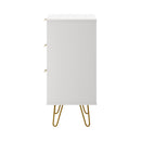 White Dresser Storage Cabinet with 3 Drawers and Gold Handles