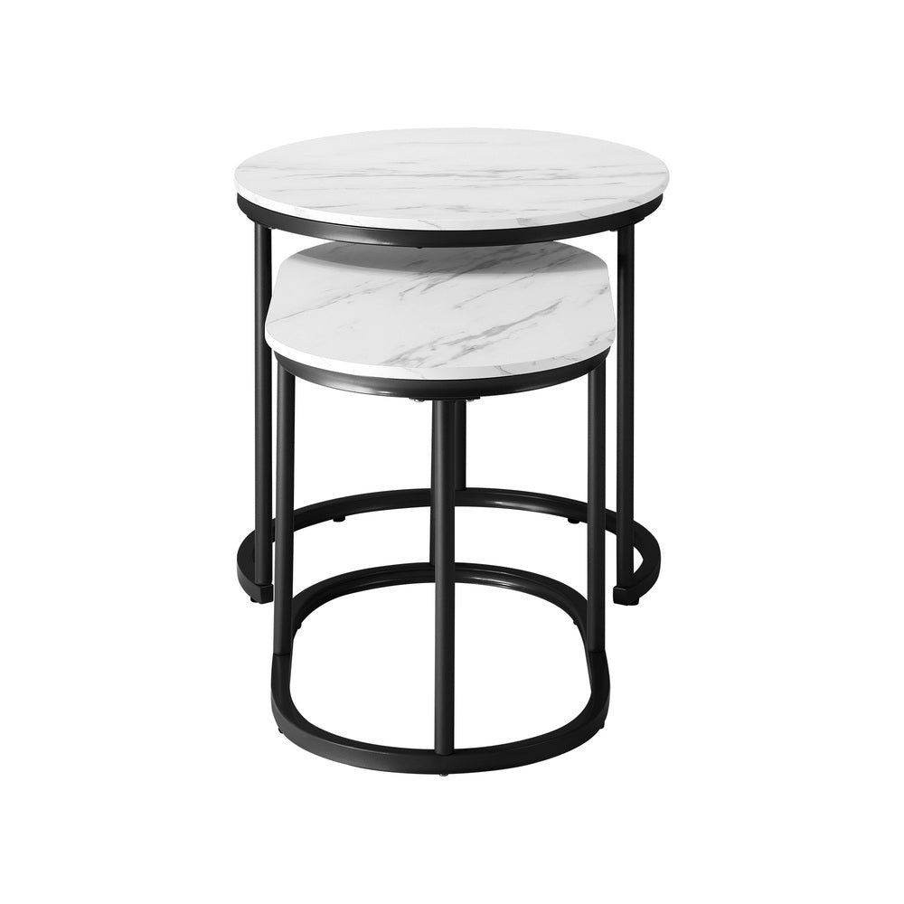 Set of 2 Black Marble Look Round and Oval Nesting Coffee Tables
