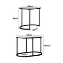 Set of 2 Black Marble Look Round and Oval Nesting Coffee Tables
