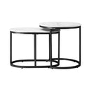 Set of 2 Black Marble Look Round and Oval Nesting Coffee Tables