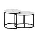 Set of 2 Black Marble Look Round and Oval Nesting Coffee Tables