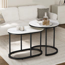 Set of 2 Black Marble Look Round and Oval Nesting Coffee Tables