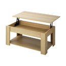 Beige Wooden Coffee Table with Lift Up Top and Storage Space