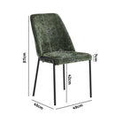 Set of 2 Green Chenille Fabric Dining Chairs with Padded Seat