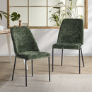 Set of 2 Green Chenille Fabric Dining Chairs with Padded Seat