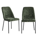Set of 2 Green Chenille Fabric Dining Chairs with Padded Seat