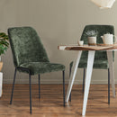 Set of 2 Green Chenille Fabric Dining Chairs with Padded Seat