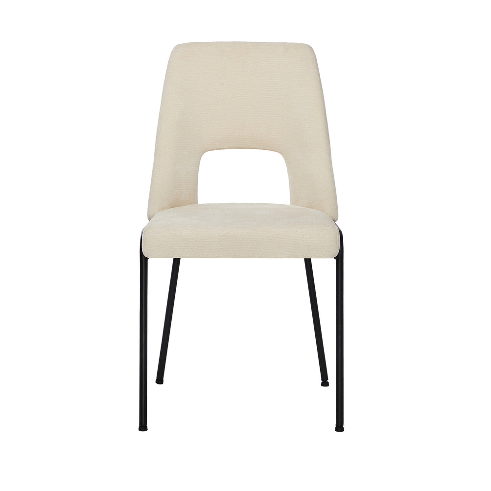 Set of 2 Beige Chenille Fabric Dining Chairs with Padded Seat