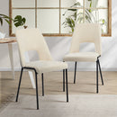 Set of 2 Beige Chenille Fabric Dining Chairs with Padded Seat