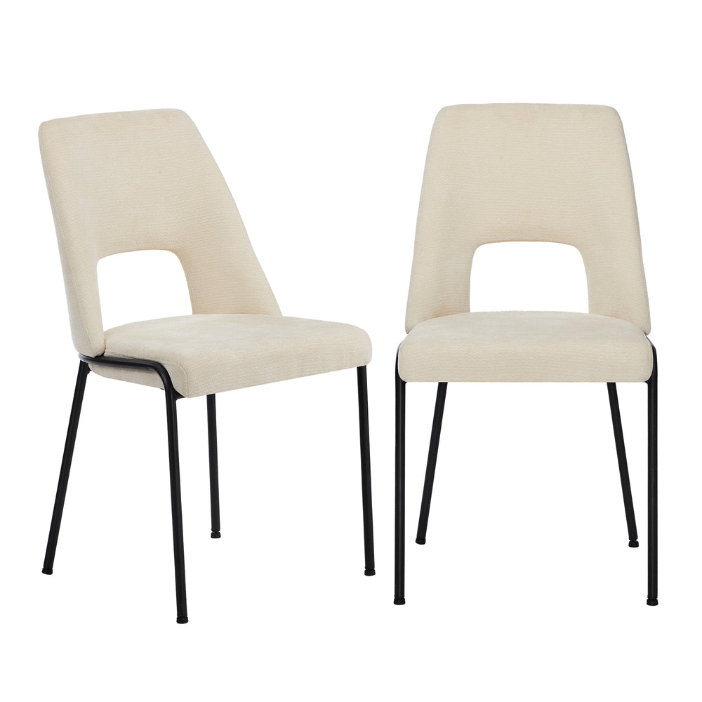 Set of 2 Beige Chenille Fabric Dining Chairs with Padded Seat