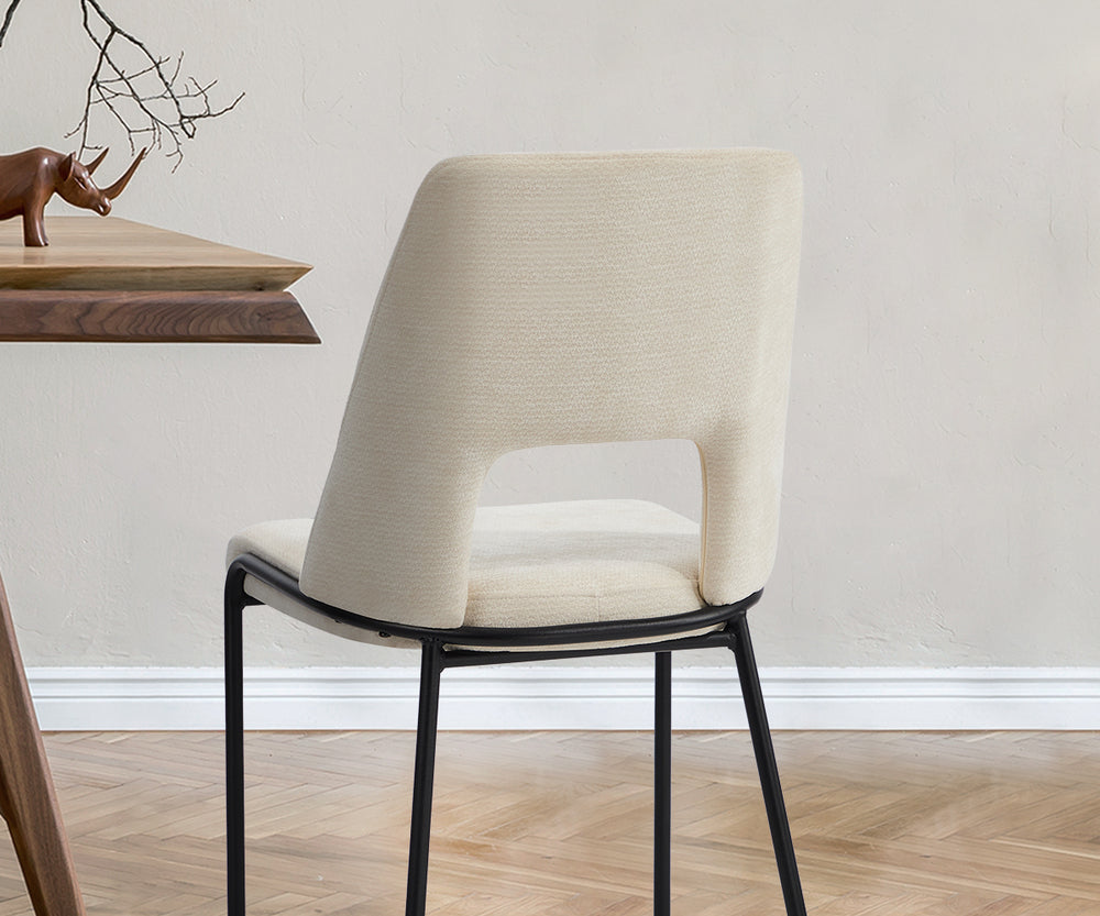Set of 2 Beige Chenille Fabric Dining Chairs with Padded Seat