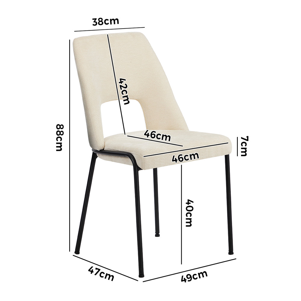 Set of 2 Beige Chenille Fabric Dining Chairs with Padded Seat
