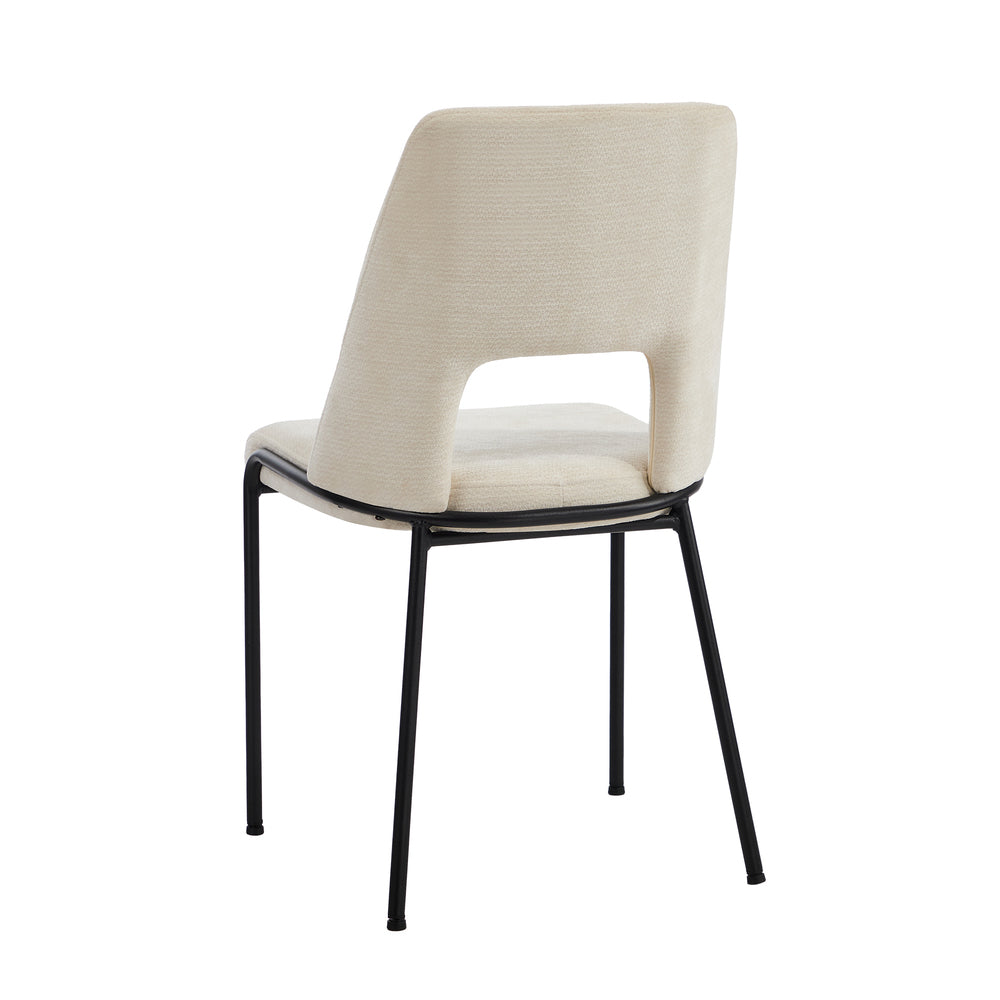 Set of 2 Beige Chenille Fabric Dining Chairs with Padded Seat