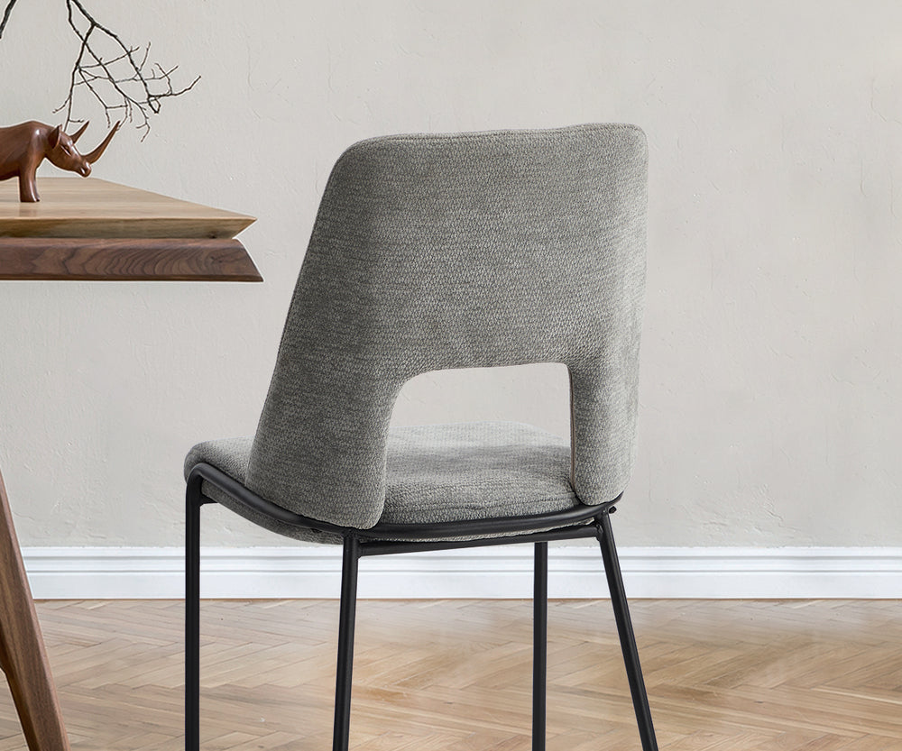 Set of 2 Grey Chenille Fabric Dining Chairs with Padded Seat