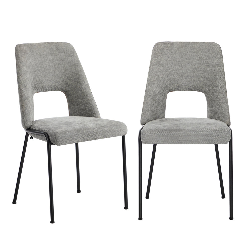 Set of 2 Grey Chenille Fabric Dining Chairs with Padded Seat
