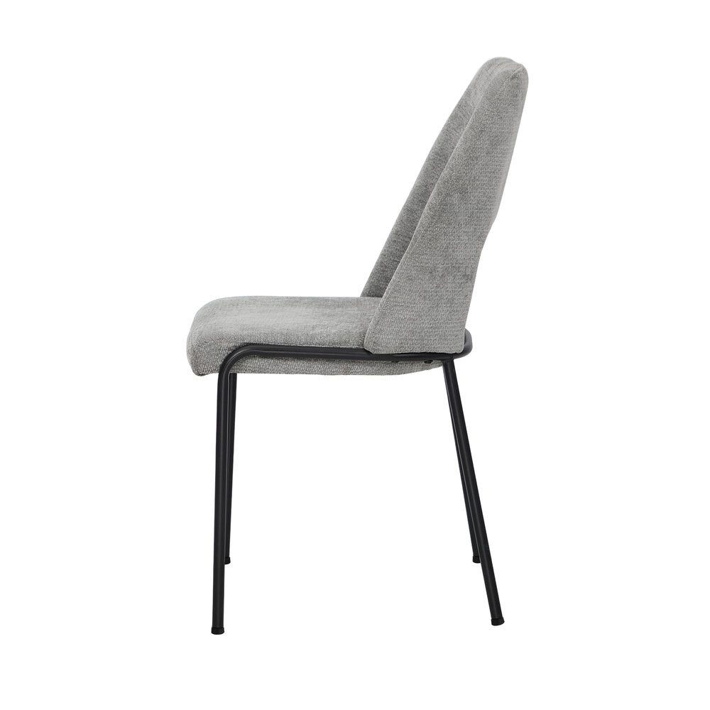 Set of 2 Grey Chenille Fabric Dining Chairs with Padded Seat