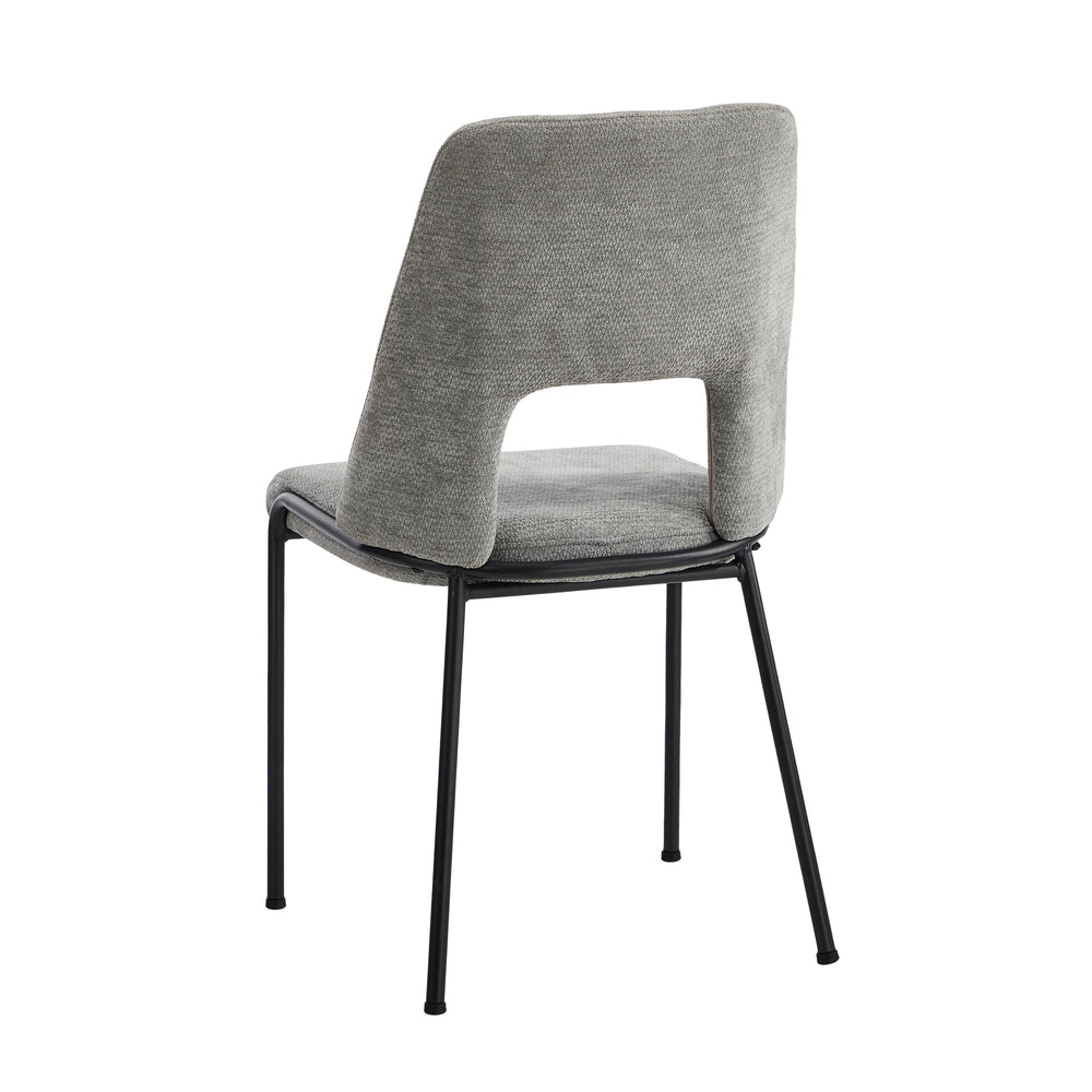 Set of 2 Grey Chenille Fabric Dining Chairs with Padded Seat