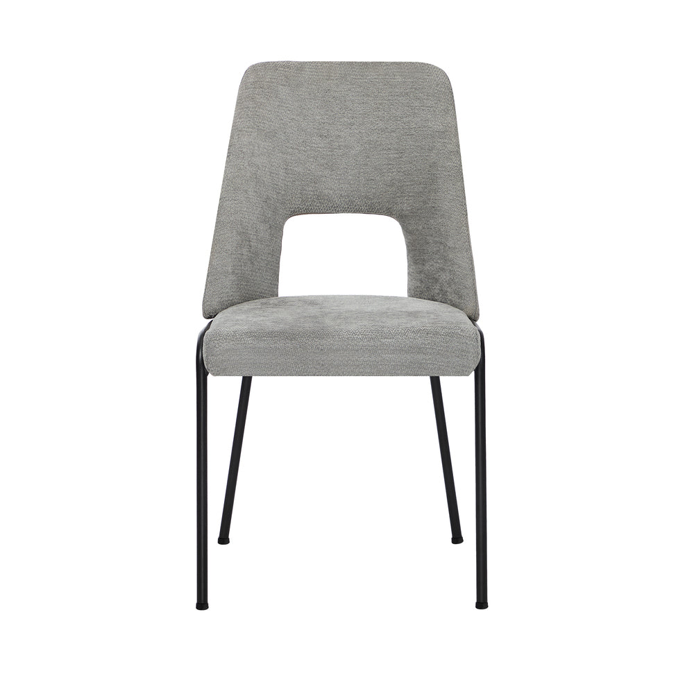 Set of 2 Grey Chenille Fabric Dining Chairs with Padded Seat