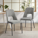 Set of 2 Grey Chenille Fabric Dining Chairs with Padded Seat