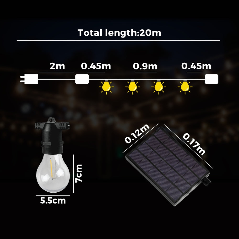 20M Solar LED Festoon String Lights Waterproof Christmas Décor