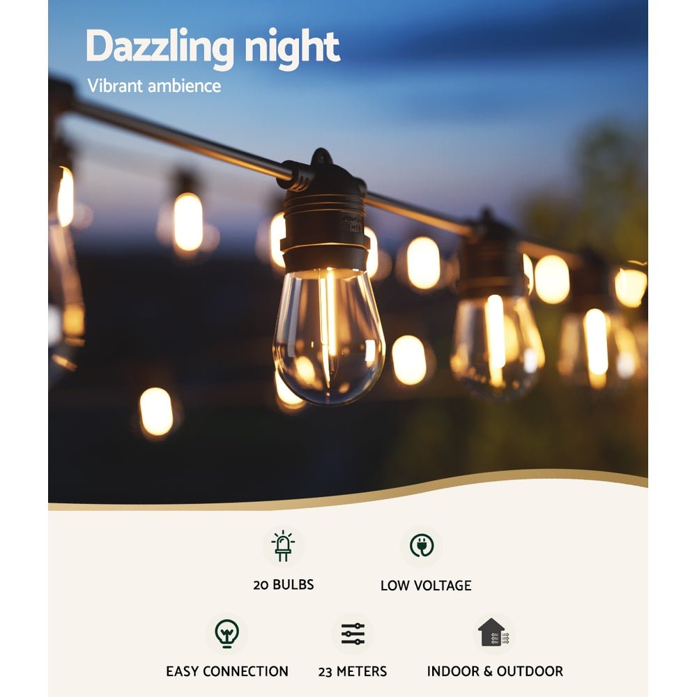 23m Festoon Lights Christmas Fairy String Lights Outdoor Party Garden Decor - NuSea