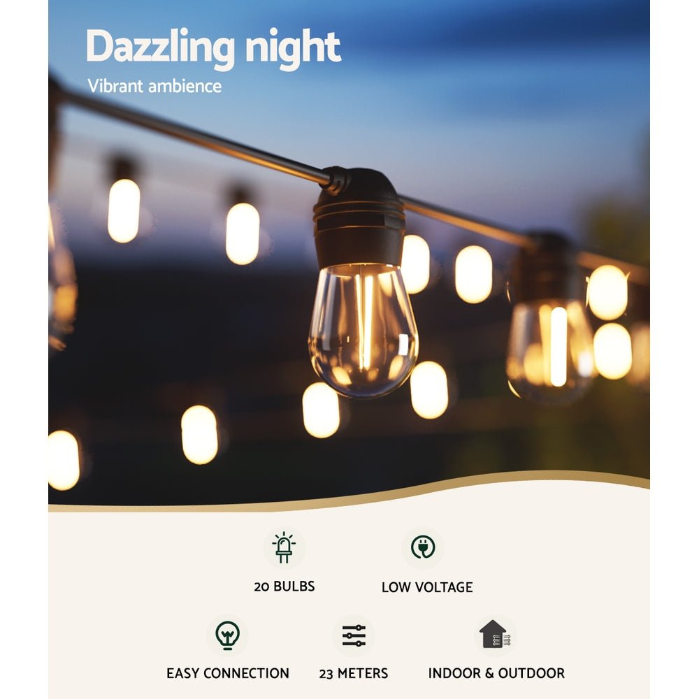 23m Solar Festoon Lights Outdoor LED String Light Christmas Party Decorations - NuSea