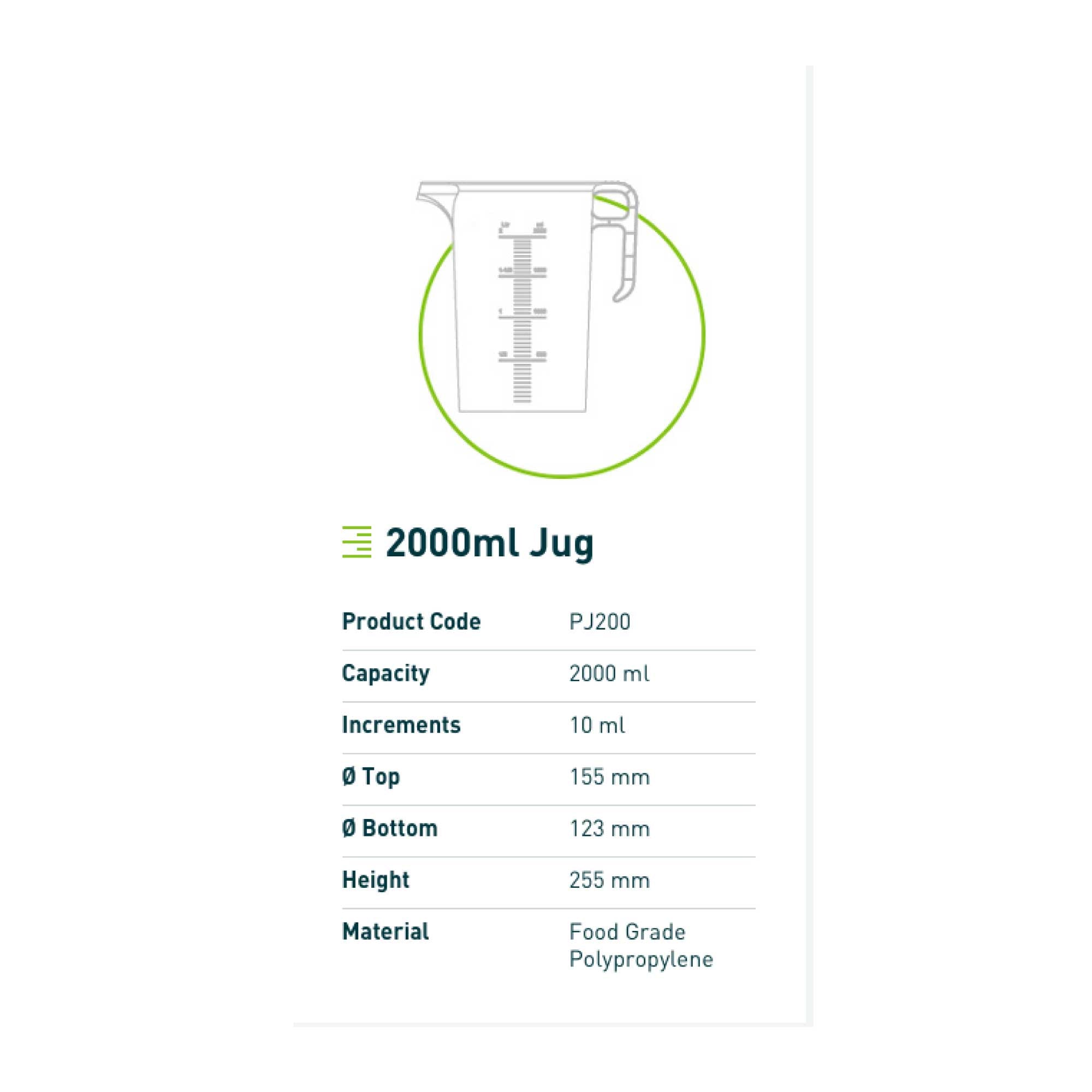 2L Measuring Jug Heavy Duty Clear Plastic Propylene Food Grade BPA 5 Pro - Jug - NuSea