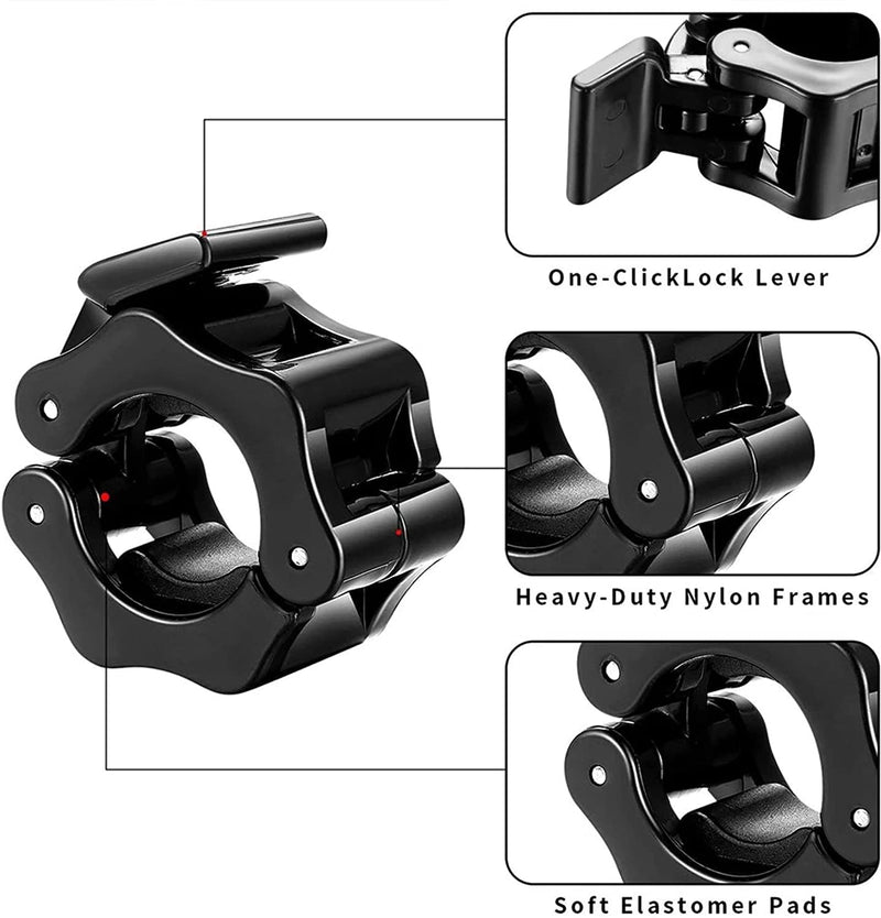 2Pcs 2in / 50mm Olympic Dumbbell Clamps Barbell Clamps Collars Clips Bar Plates Collar Clips Black - NuSea