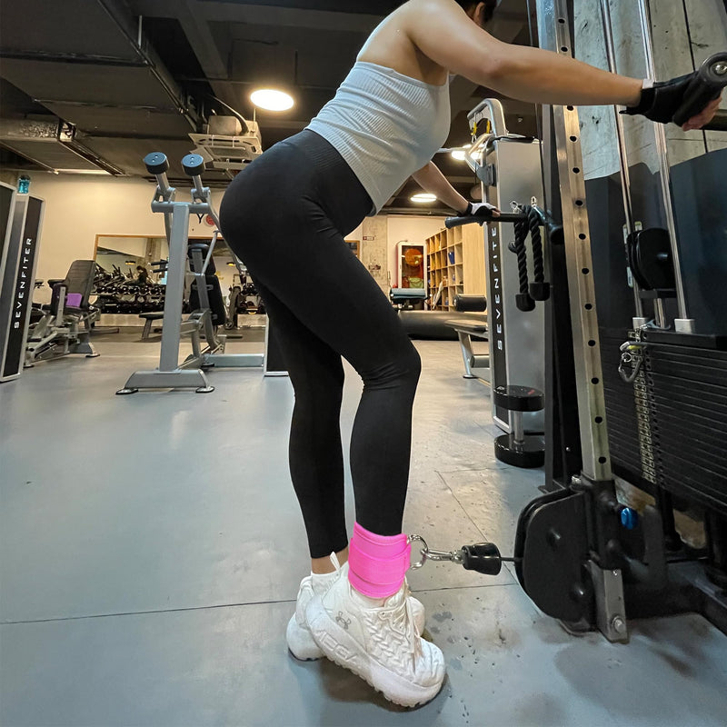 2x Adjustable Ankle Straps for Cable Machines D - Rings Gym Cuff Kickbacks Glute Workouts Leg Extensions Straps Hip Pink - NuSea