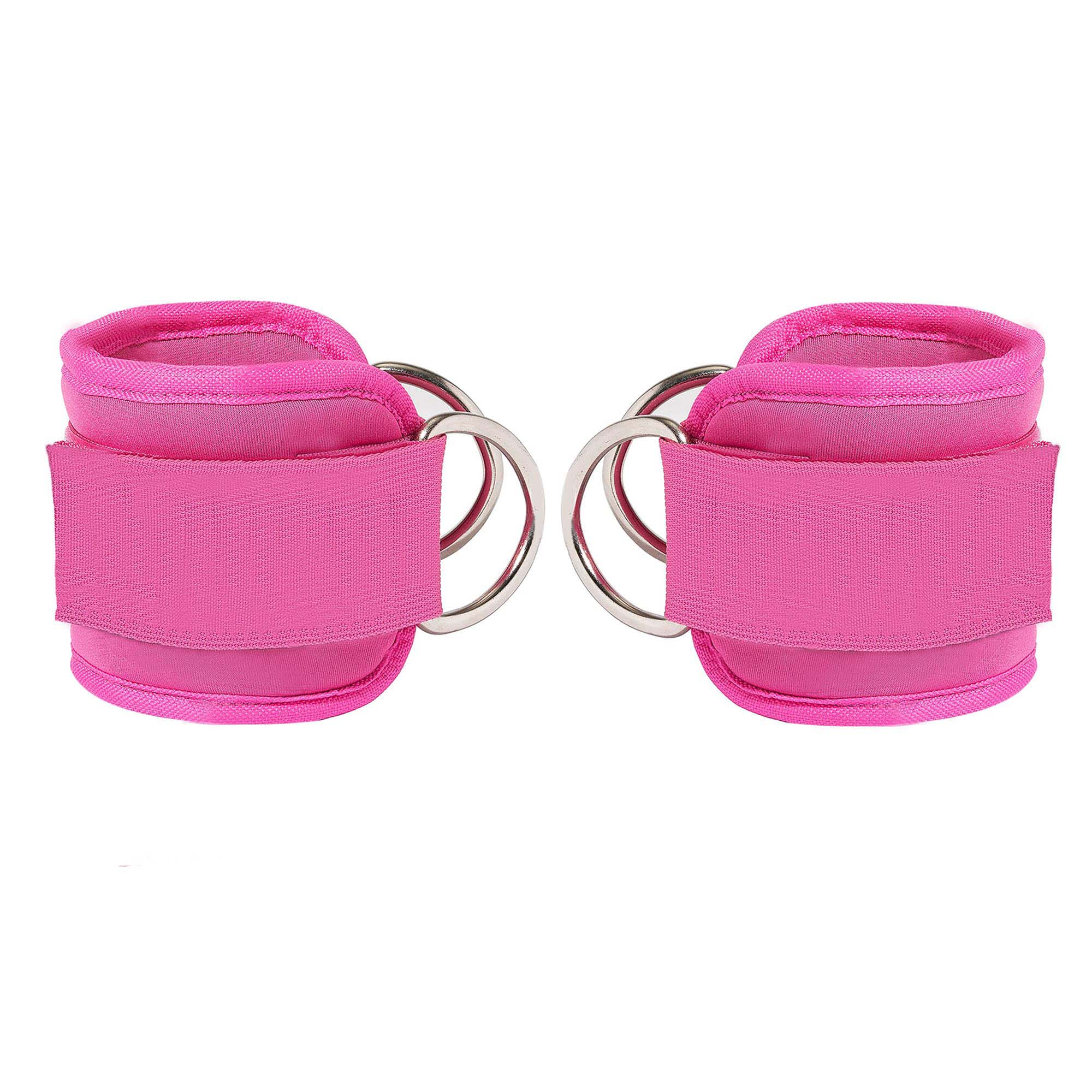 2x Adjustable Ankle Straps for Cable Machines D - Rings Gym Cuff Kickbacks Glute Workouts Leg Extensions Straps Hip Pink - NuSea