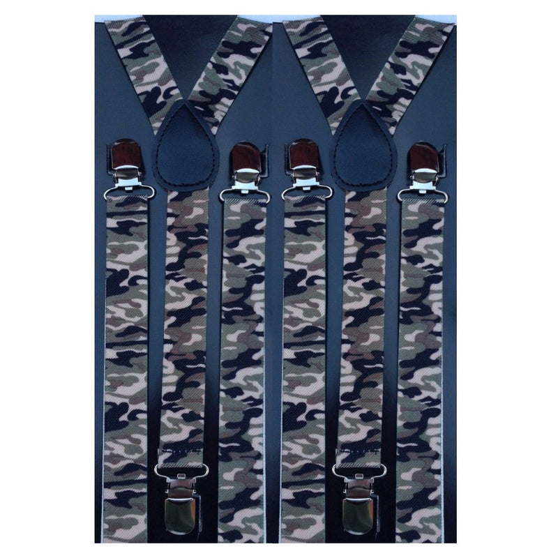 2x Mens Suspenders Braces Adjustable Strong Clip On Elastic Formal Wedding Slim - Army Camouflage - NuSea