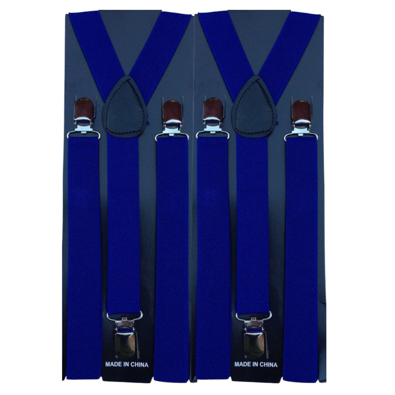 2x Mens Suspenders Braces Adjustable Strong Clip On Elastic Formal Wedding Slim - Blue - NuSea