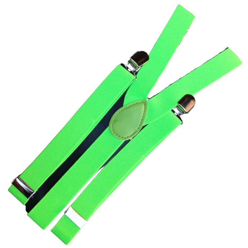 2x Mens Suspenders Braces Adjustable Strong Clip On Elastic Formal Wedding Slim - Fluro Green - NuSea