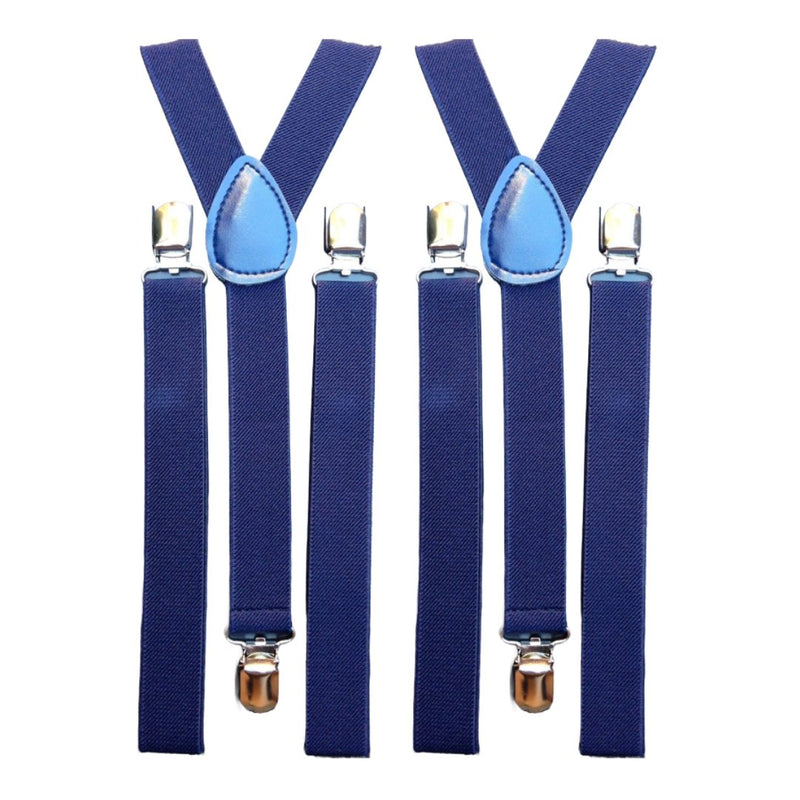 2x Mens Suspenders Braces Adjustable Strong Clip On Elastic Formal Wedding Slim - Navy Blue - NuSea