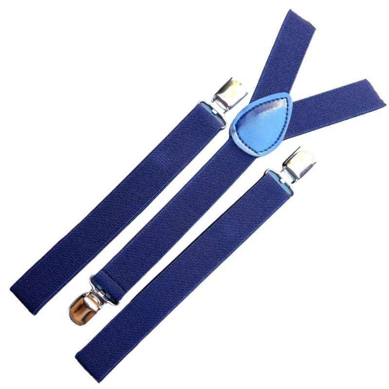 2x Mens Suspenders Braces Adjustable Strong Clip On Elastic Formal Wedding Slim - Navy Blue - NuSea