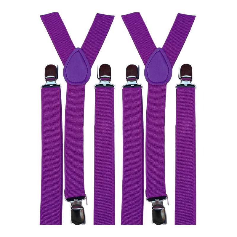 2x Mens Suspenders Braces Adjustable Strong Clip On Elastic Formal Wedding Slim - Purple - NuSea