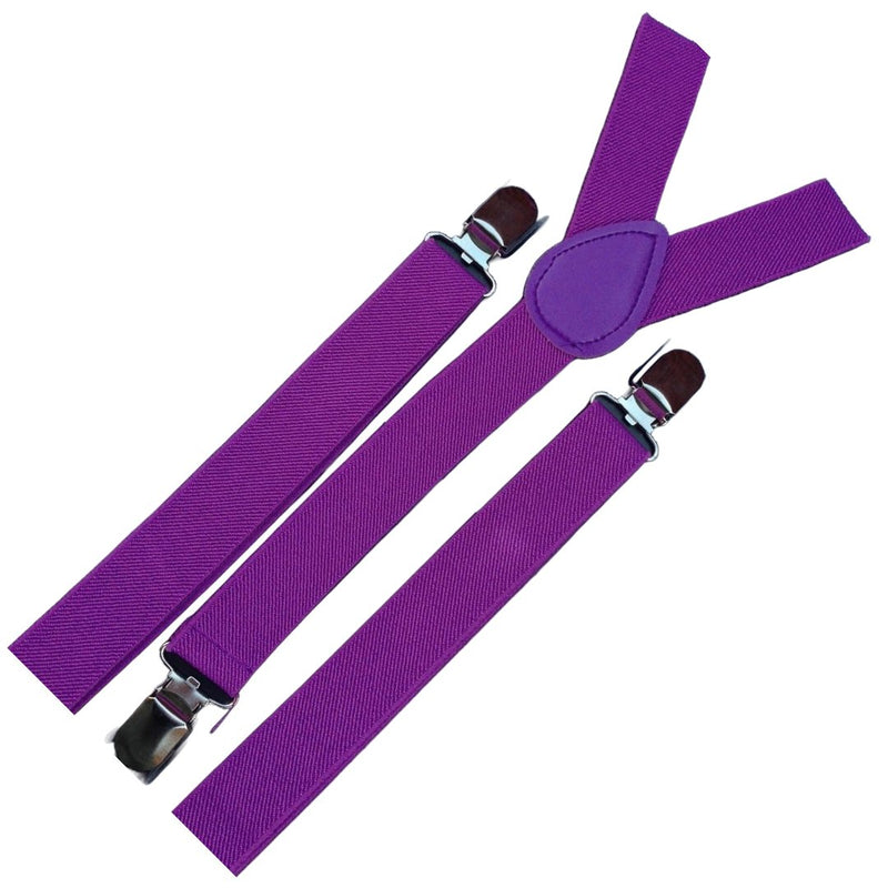 2x Mens Suspenders Braces Adjustable Strong Clip On Elastic Formal Wedding Slim - Purple - NuSea