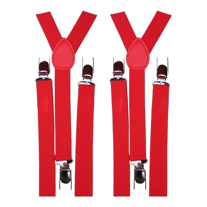 2x Mens Suspenders Braces Adjustable Strong Clip On Elastic Formal Wedding Slim - Red - NuSea